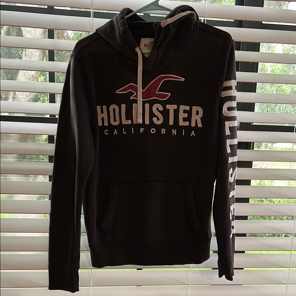 Hollister Black Hoodie with White and Red Accents